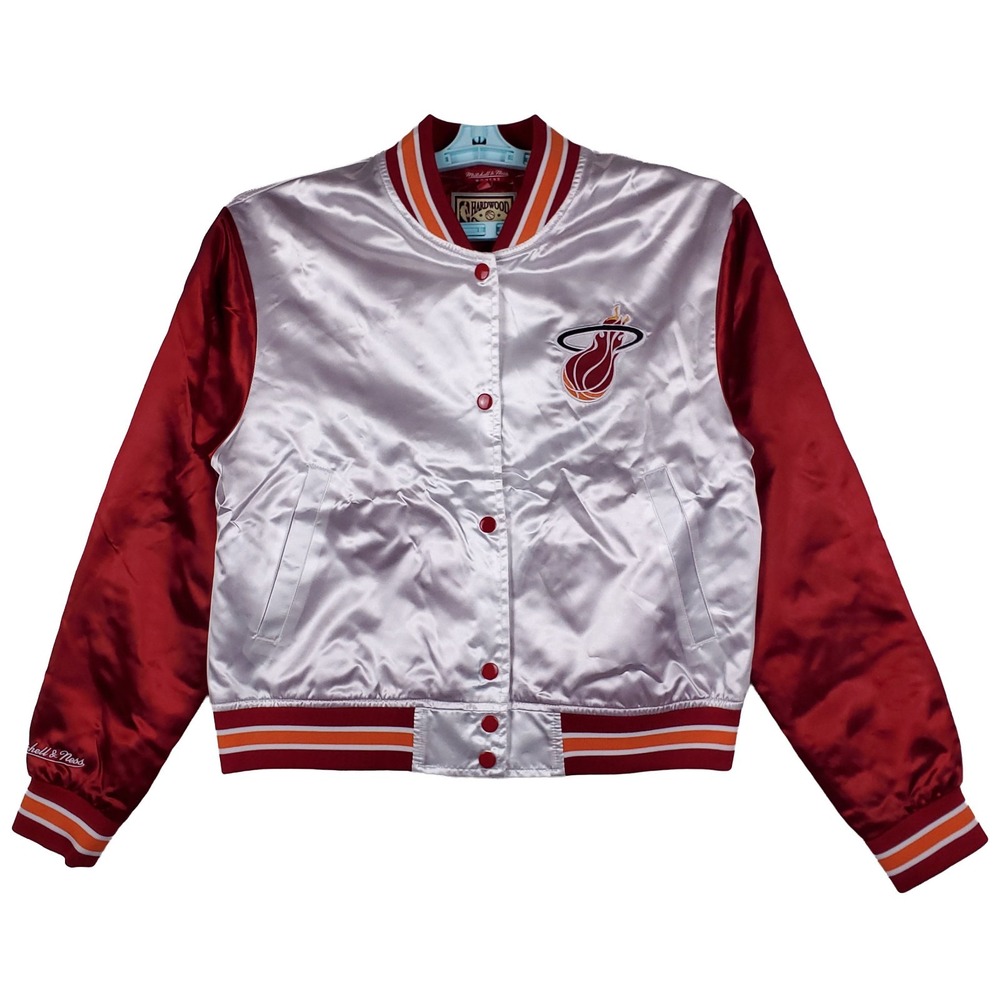 Miami Heat Mitchell & Ness NBA Womens Large Satin Jacket White Red Orange New